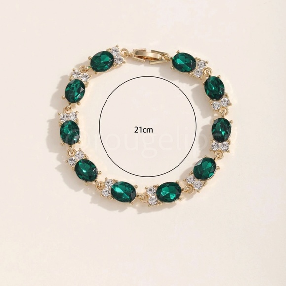 Green Stone Rhinestone Embellished Gold Tone Bracelet - Picture 4 of 4